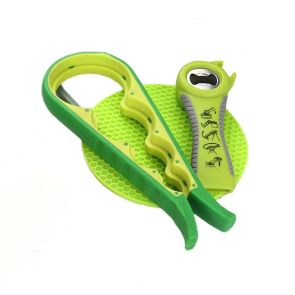 

3-in-1 Beverage Bottle Opener Multi-Function Cap Twister Portable Jar Opener Senior зелений