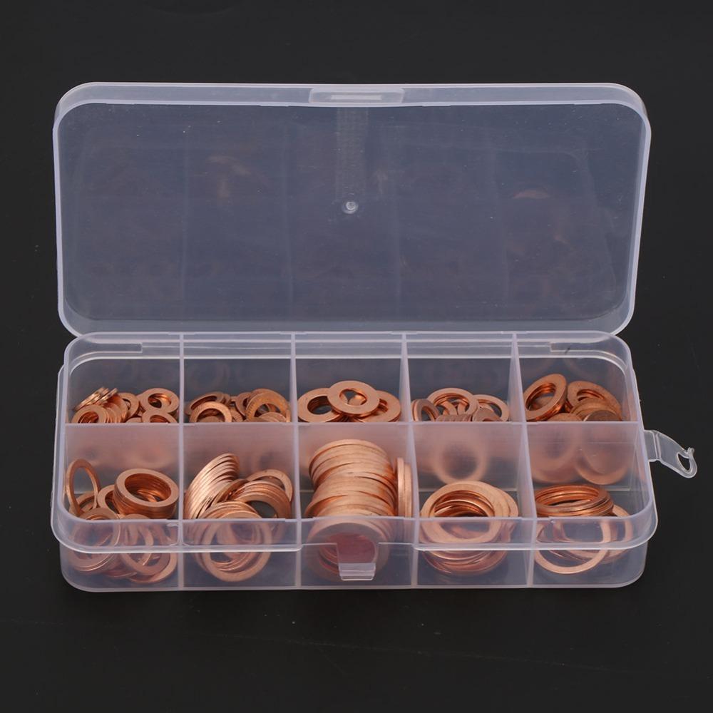 200pcs Solid Copper Copper Washer Set Metric M5-M14 Flat Sealing Washer Oil Drain