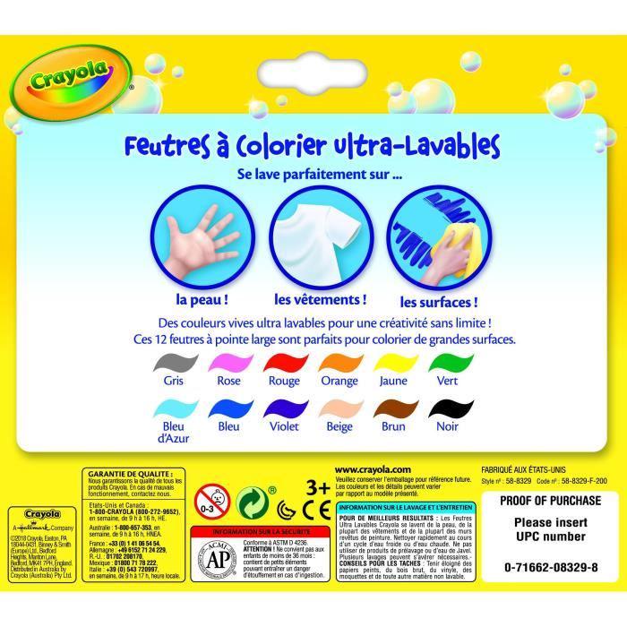 Feutres de coloriage Crayola ULTRA-LAVABLES - Boîte de 12 - Pour enfants à partir de 3 ans