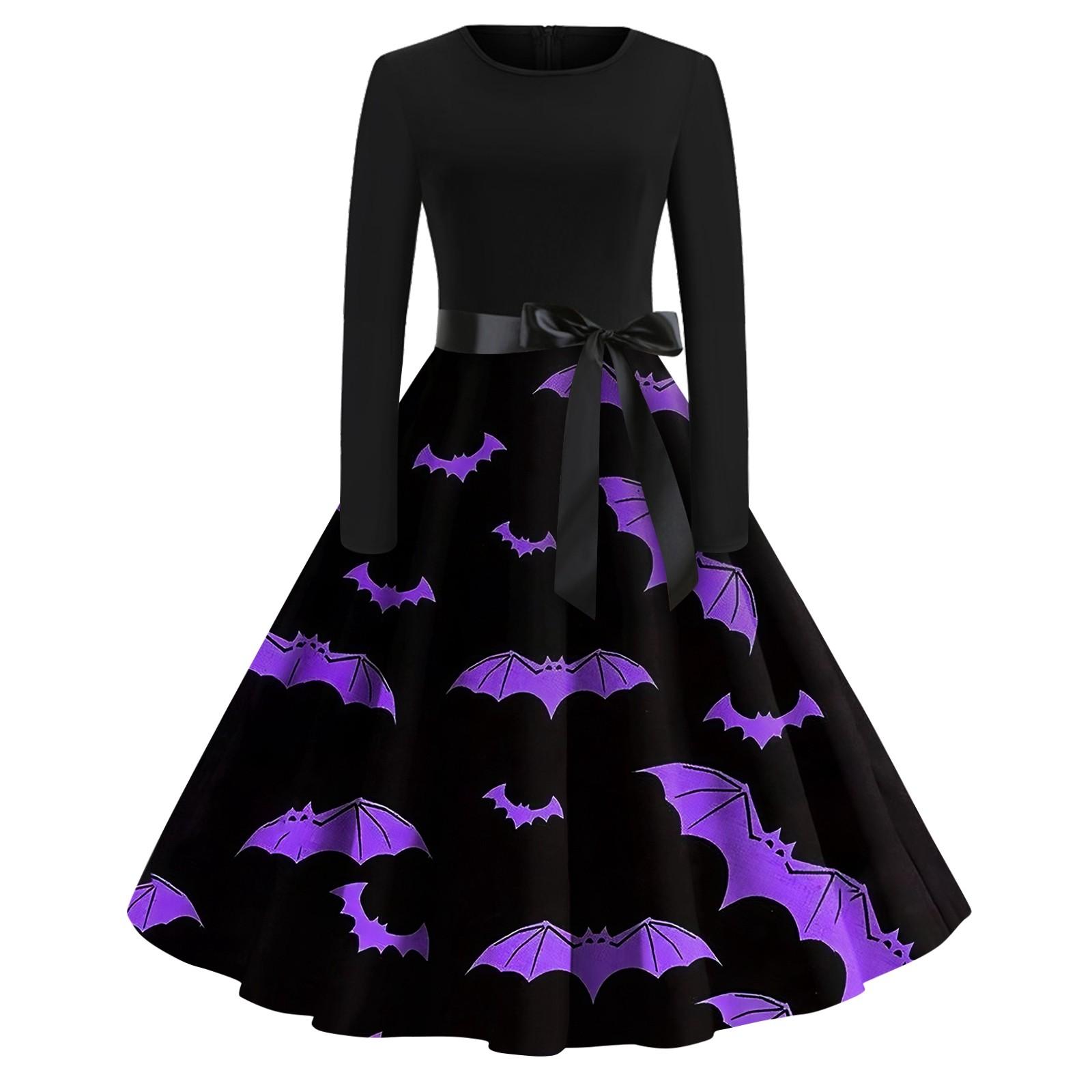 

Женское винтажное платье с длинным рукавом для Хэллоуина и принтом 1950-х годов, вечернее платье для выпускного вечера для домохозяйки XXL фиолетовый
