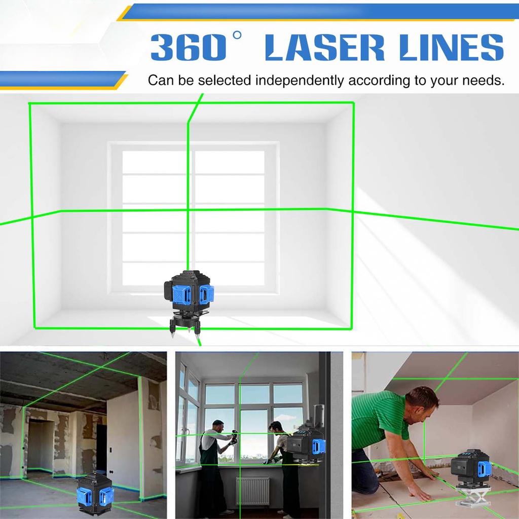 12 Lines 3D 360 Self-Leveling Horizontal And Vertical Powerful Cross Green Lines With 2 Batteries Laser Level
