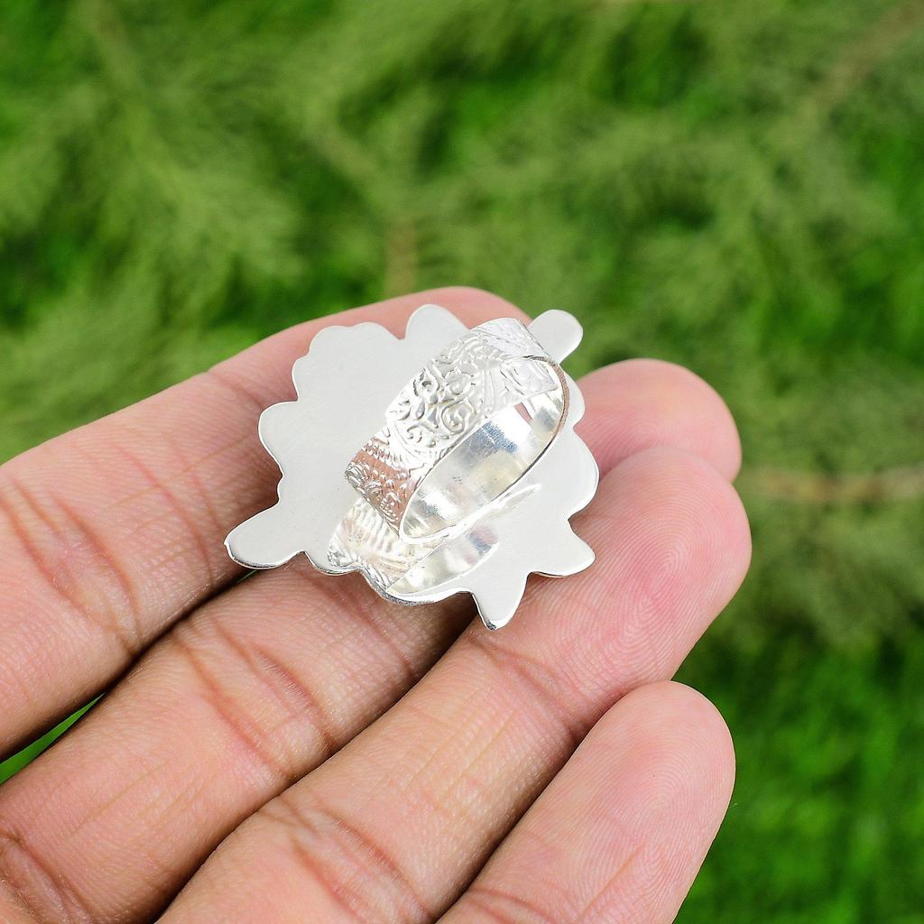 Natural Ruby Zoisite 925 Silver Stackable Flower Adjustable Ring For Girls