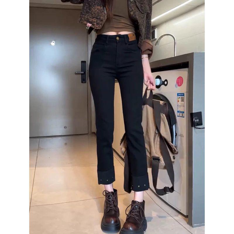 Plus Size Women's High Waist Black Stretch Jeans - Slimming Cigarette Pants for Spring/Autumn 2025.