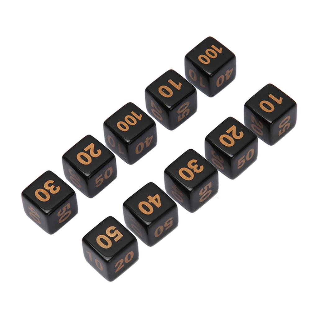 10Pcs Dice Set Plastic Right Angle 6 Sided Numbers Dice for Game Desktop Education Black