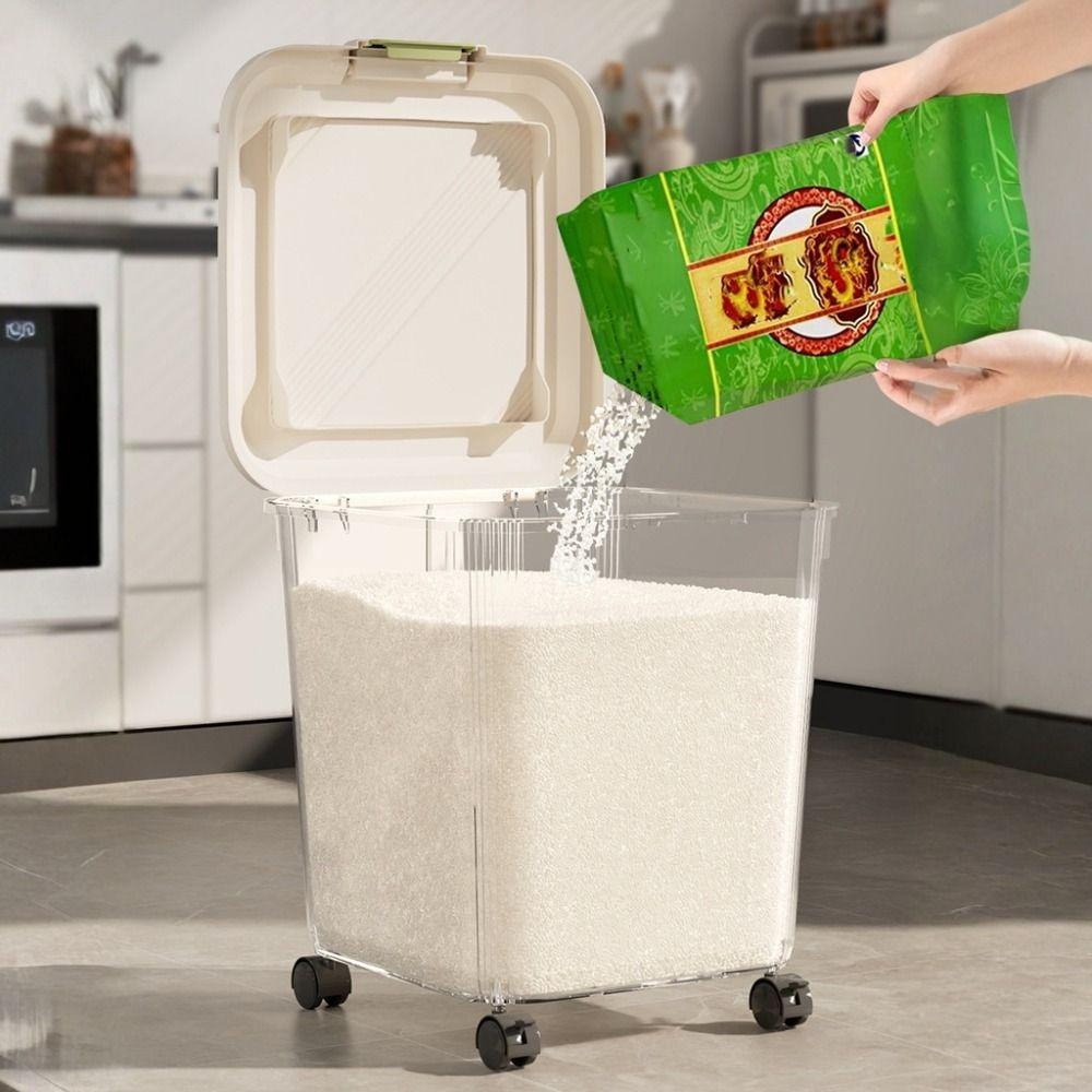 With Wheel Pet Food Container Insect Proof Rice Bucket Pet Food Storage Jar  Flour
