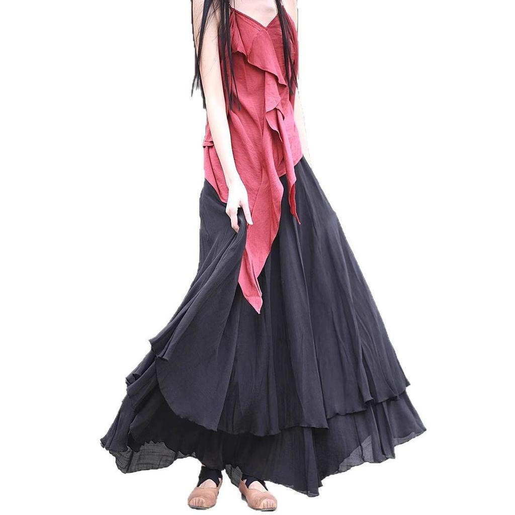 25 Jarní/Letní Chladný Tón Tencel Bambus Vrstvená Dvouvrstvá Maxi Swing Midi Sukně