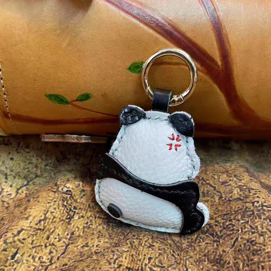 

Handmade Sheepskin Leather Bag Charm Panda Leather Bags Pendant Personalized Creative Car Keychain Birthday Bag Accessories