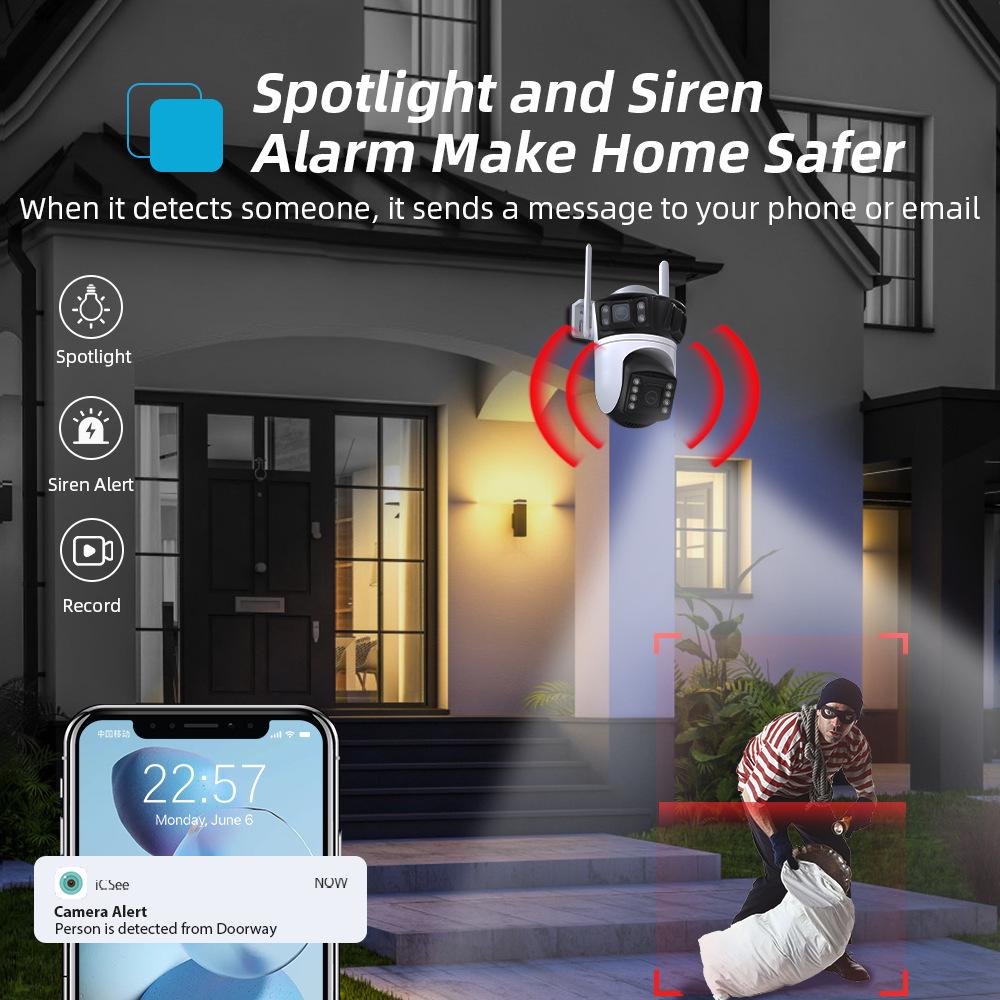 Icsee Wireless WiFi Surveillance Camera: HD, Full-Color Night Vision, Three-Screen, Remote Mobile Monitoring, Outdoor Use.