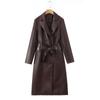 Womens Long PU Leather Trench Coat Winter Casual Chic Oversized Outerwear Black Brown