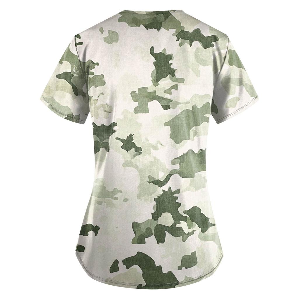 Women's Fashion Printed Short Sleeve Overalls With Pocket Tops Clothes