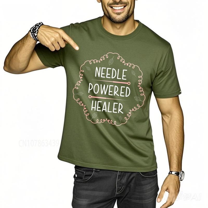 Daily Wear summer Women t shirt Needle Powered Healer Design With Leaves And Threads Short Sleeve Solid Color Oneck Tee shirt