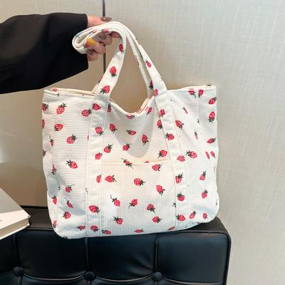 Strawberries Corduroy Handbag Sweet Women's Bag Fashionable Versatile Shoulder Bag Beautiful Simple Commuter Women's Tote Bags