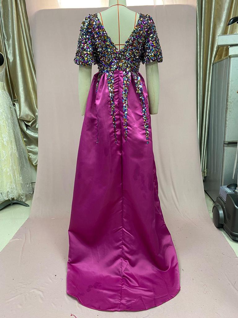 2025 Spring European & American Women's Floral Sequined V-neck Evening Gown