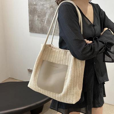 Summer New Fashionable Retro Shoulder Bag Large Capacity Shopping Beach Bag Simple Travel Women's Tote Bag AVE
