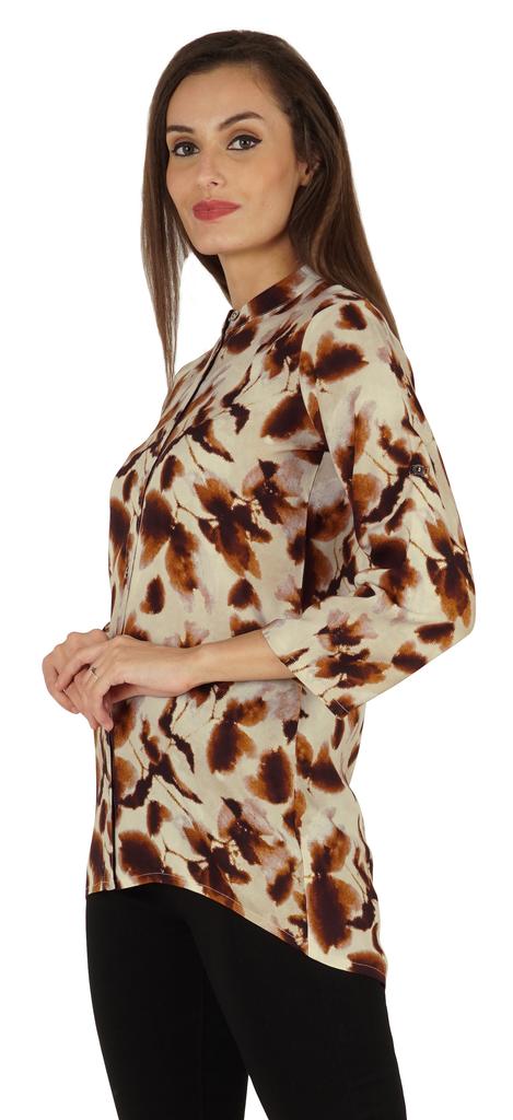 Bimba Button Down Tunic Casual Printed 3 4th Sleeves Loose Fit Rayon Tunic Long Shirt Top For