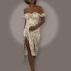 European American Women's Clothing Spring New Style Fashionable Elegant Sexy Off-the-shoulder Split Floral Dress