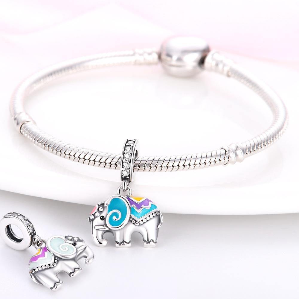 Symphony Color Changing Elephant Charm Diy Bracelet Necklace, White Copper Plated 9 Silver