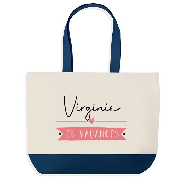 Sac shopping - PLANETEE - Virginie en Vacances - fond bleu - coton - 40 x 45 cm