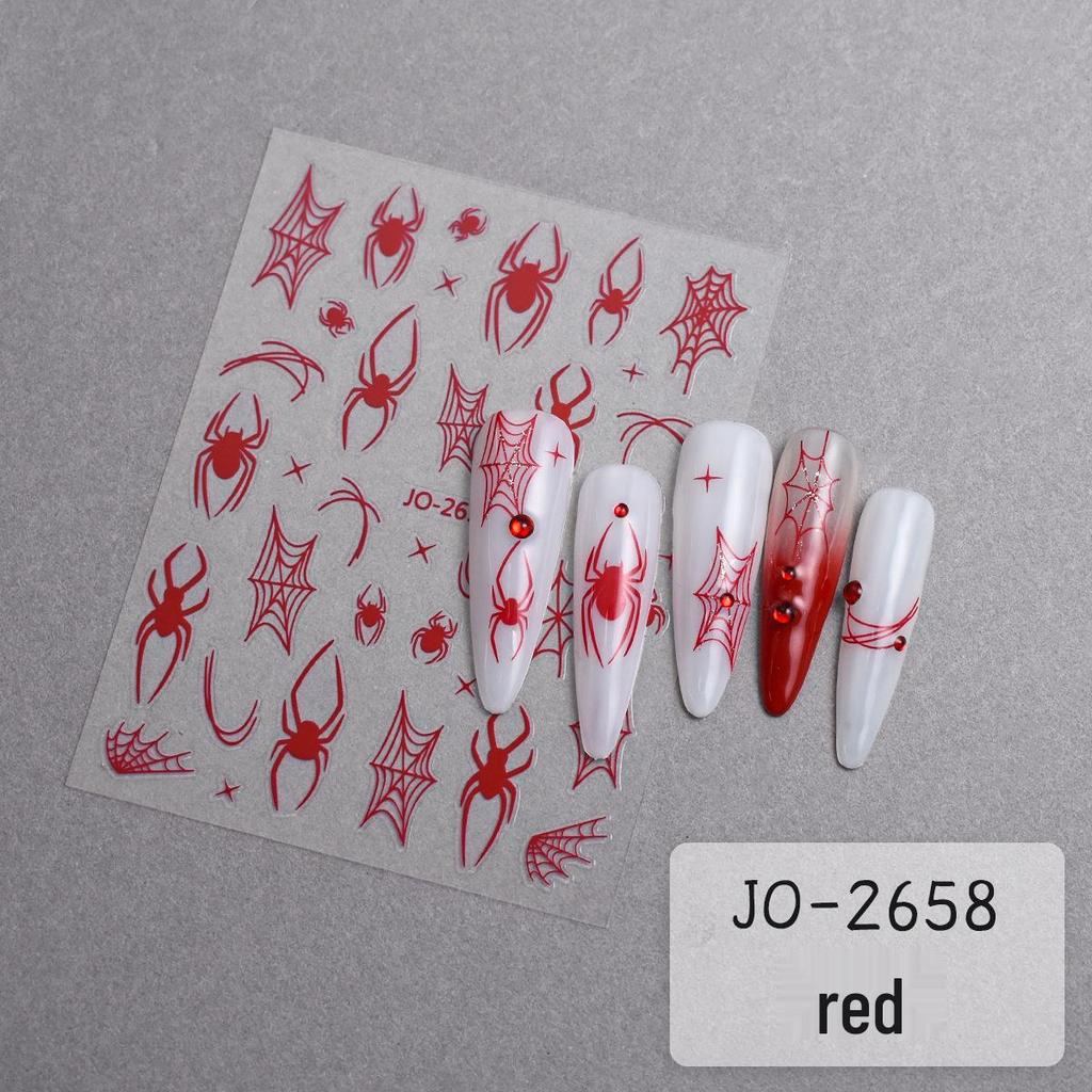 Halloween Red Spider Web Nail Art Stickers – Dark Style Wearable Decorations