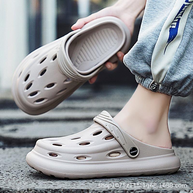 

Крутые тапочки мужские новые летние нескользящие и дезодорирующие на толстой подошве износостойкие уличные пляжные обувь с отверстиями 45 песочный