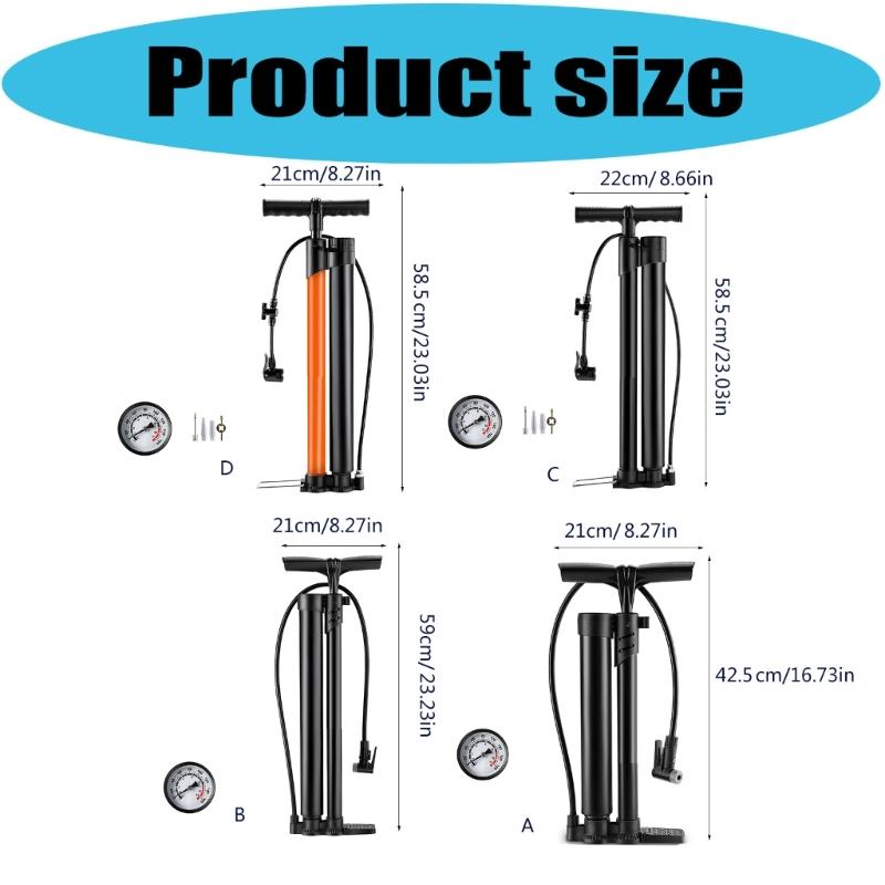 Road Bike Pump with Gauge Cycling Portable Bicycles Floor Pump Basketball Toy Tire Inflator Air Pumps Cycling Accessory