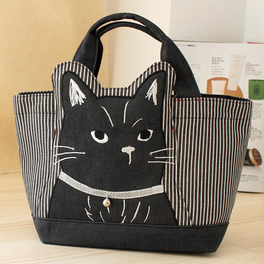 Large Capacity Top-Handle Tutoring Bag Cartoon Canvas School Bag Cat Tote Handbags  Students