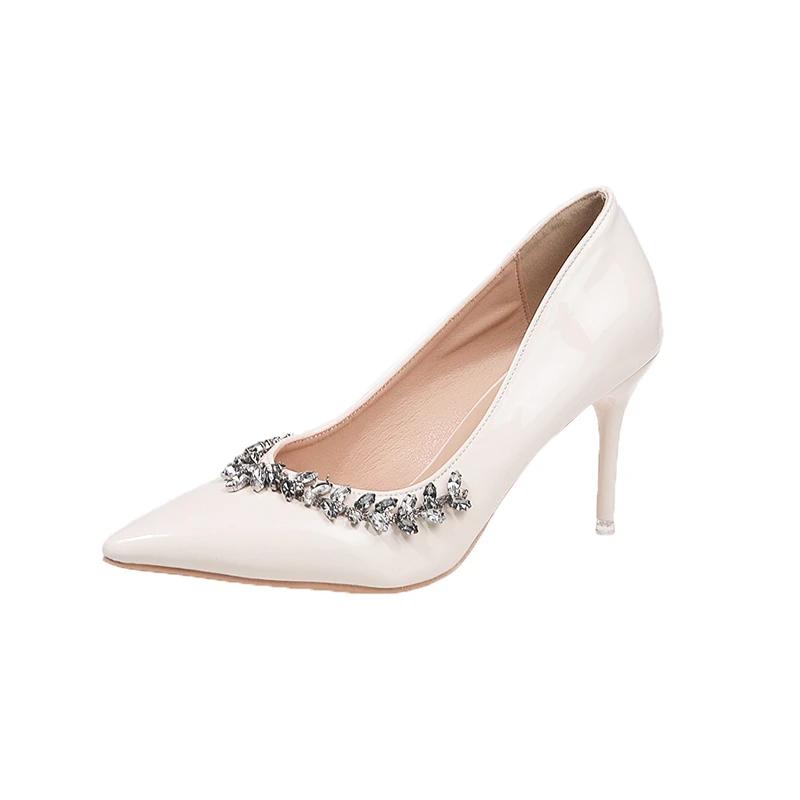 Fashion New Nude Colored Rhinestone High Heels for Women Slim Heels with Pointed Toes Light Mouthed Single Shoes Wedding Shoes