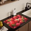 Red Strawberry Dish Drying Mat Coffee Mat Under Coffee Maker Espresso Machine with Non-Slip Rubber Backed Coffee Mat for Draining Racks