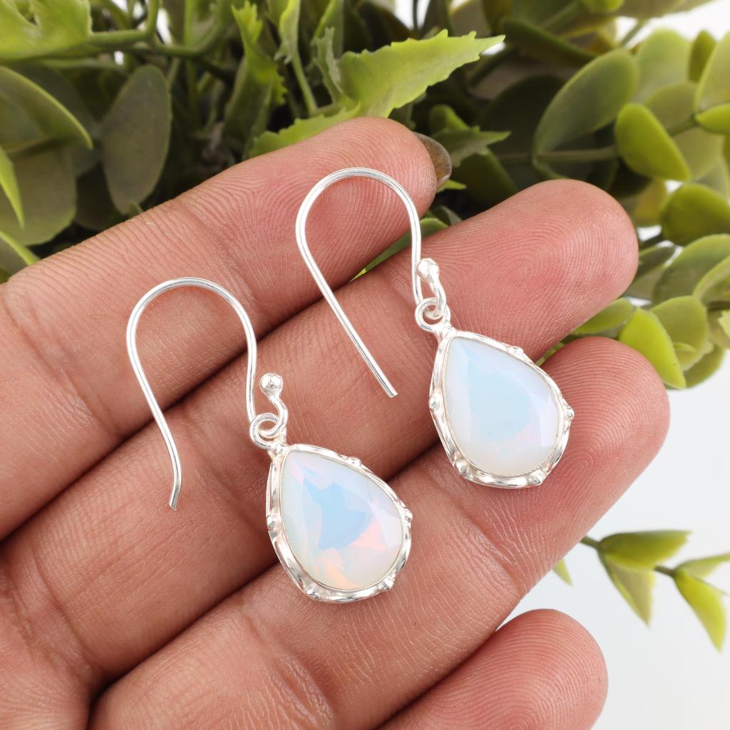 Milky Opal Handmade Latest Design Jewelry Earrings, 925 Sterling Silver Gemstone Earrings, Gift For Mother