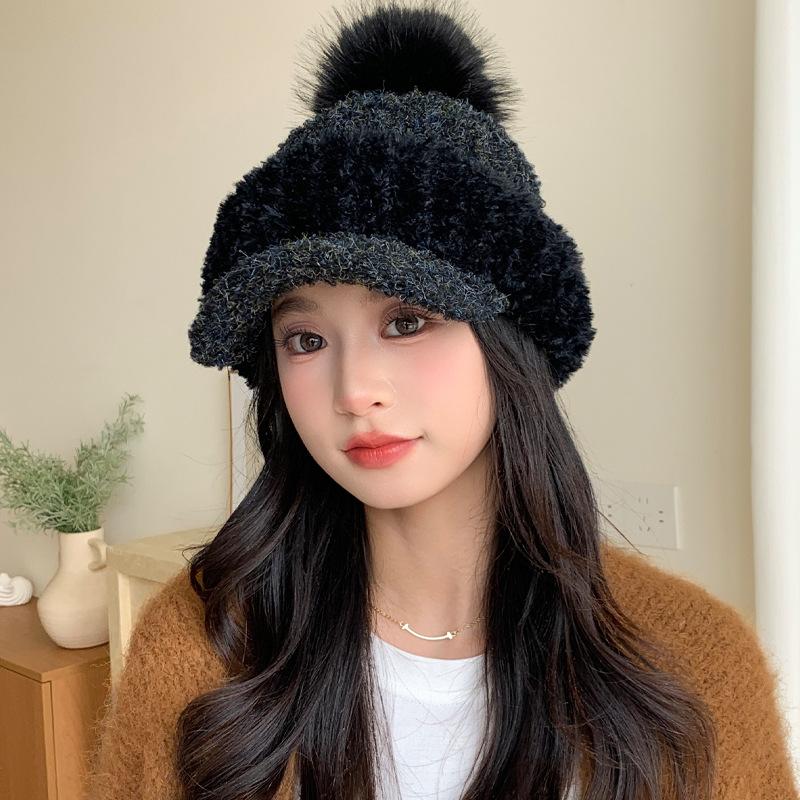 Versatile Color Blocked Coral Velvet Warm Baseball Cap Korean Big Head Surround Hat Outdoor Cold Proof Hat Women's Style