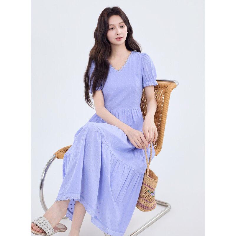 

Inman French V-Neck Embroidered Lace A-Line Dress M