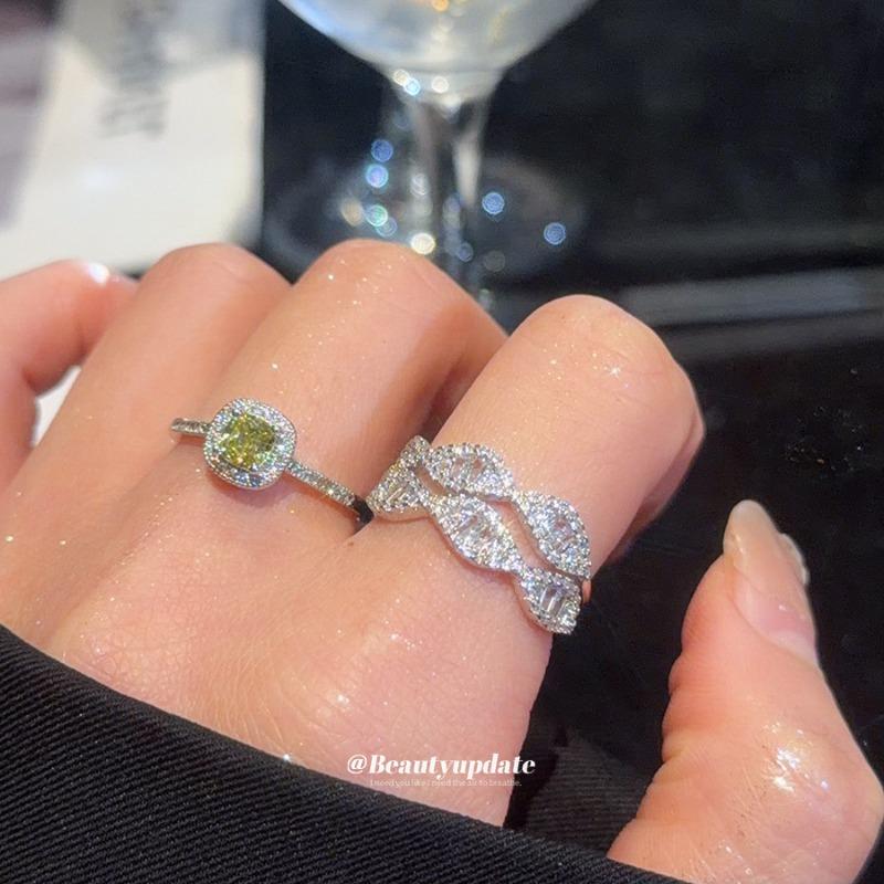 Cold wind zircon square open ring niche high-end index finger ring light luxury temperament jewelry women