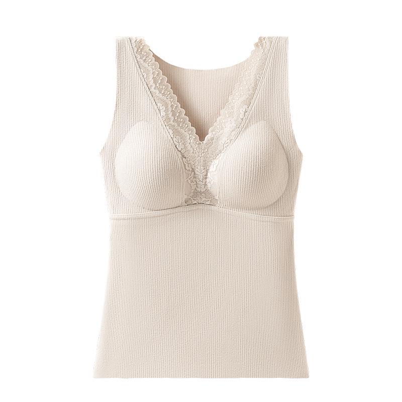 

Женское нижнее белье из кашемира и шелка с кружевом и нагрудными вкладышами с V-образным вырезом - Теплая жилетка на осень/зиму, носить как нижнее белье или как верхнюю одежду M (80-100 jin)