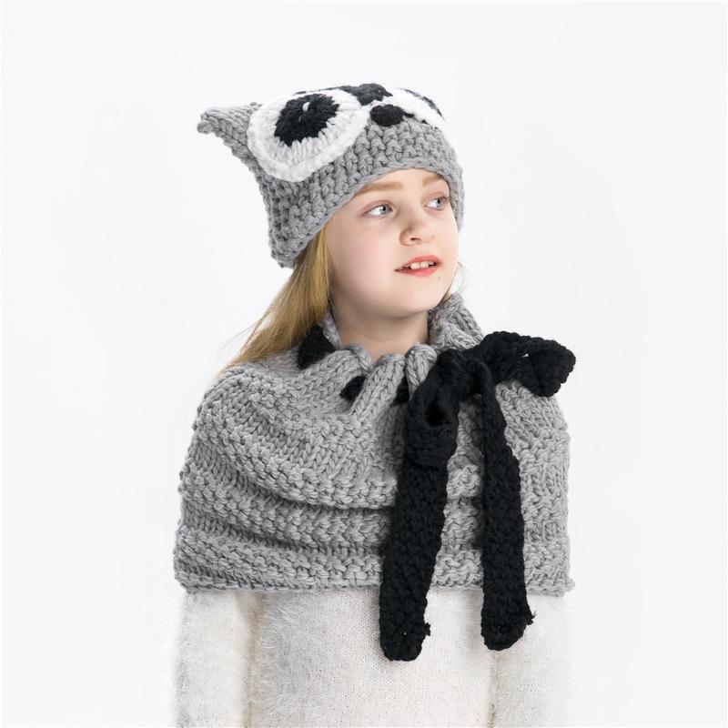 Autumn and winter children's hats, owls, scarves, two-piece sets, warm neck protectors, animal crochet wool hats
