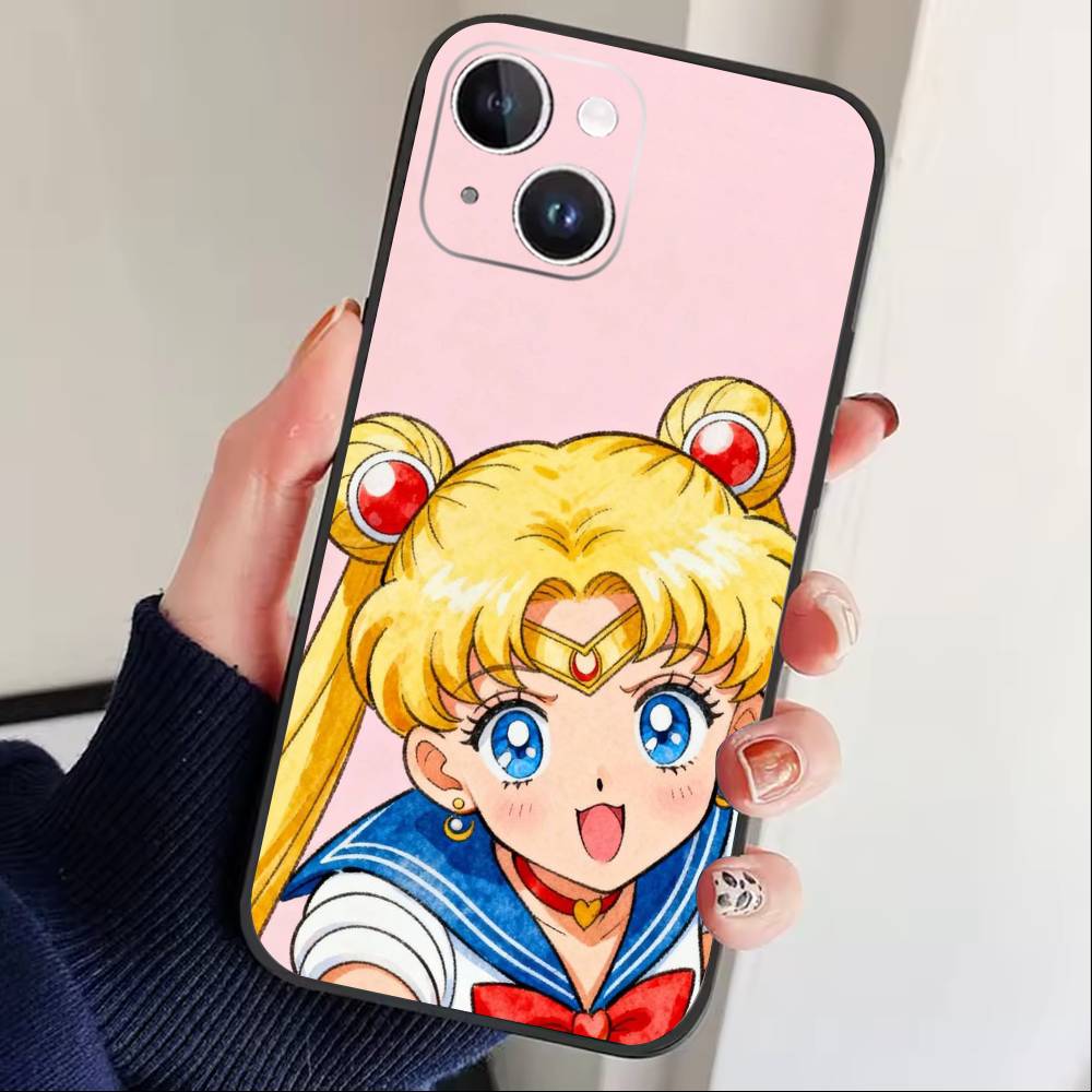 Cartoon Y-Sailor Moon Phone Case For iPhone 16,15,14,13,12,17,Pro Max,Plus Silicone Black Case