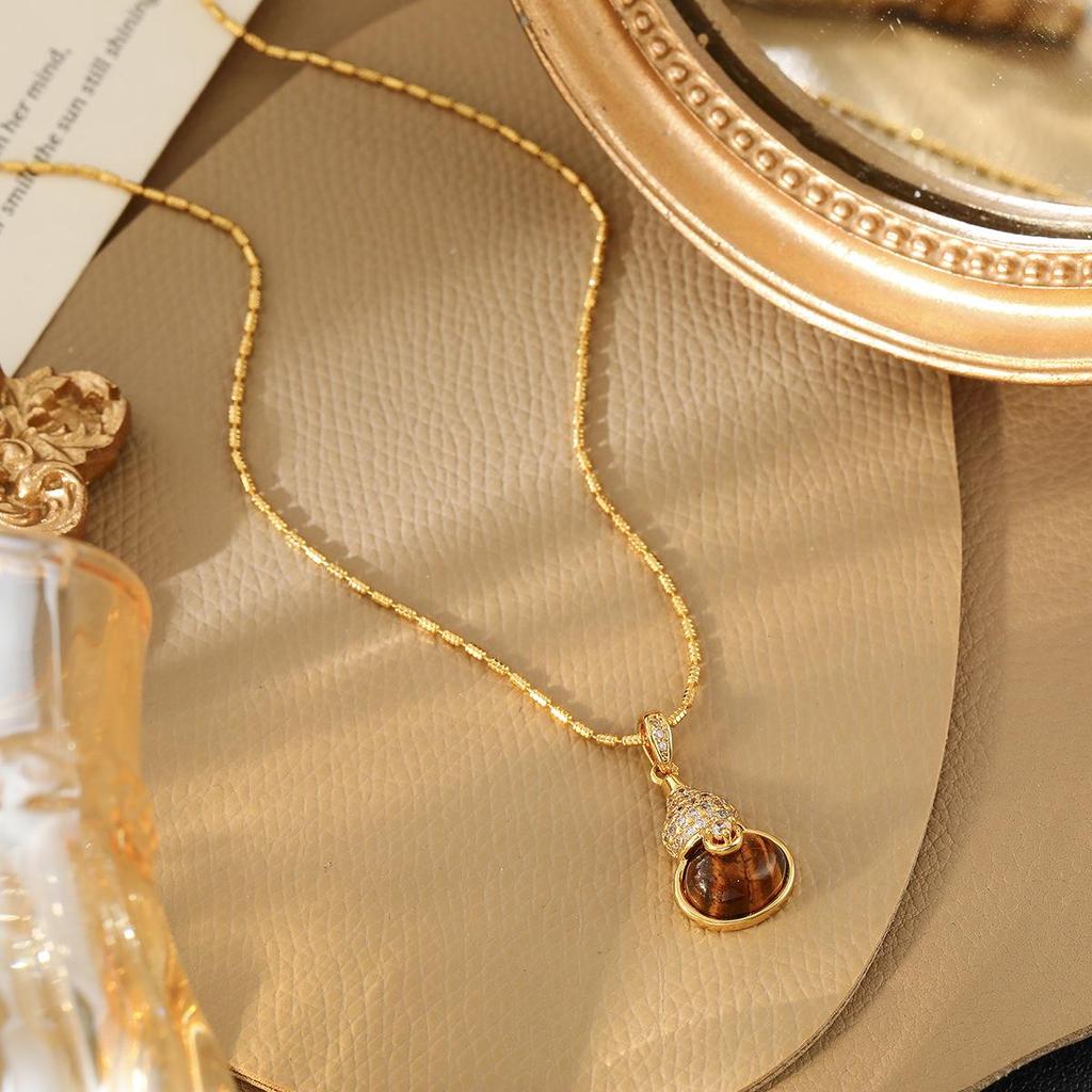 Vintage Chinese Zirconia Gourd Earrings & Amber Pendant Necklace Set