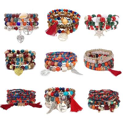 Boho Vícevrstvý Tyrkysový Korálkový Náramek - Evropské a Americké Cestovní Šperky