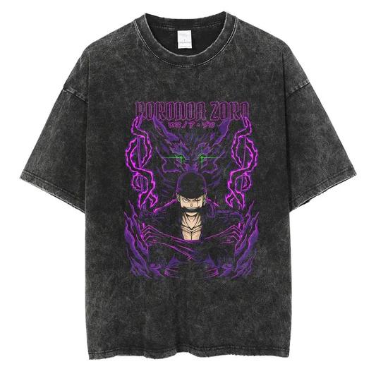Japanese Anime One Piece Retro Washed Tshirt Men and Women Summer Harajuku YK Clothing Round Neck Short Sleeved Tshirt Unisex