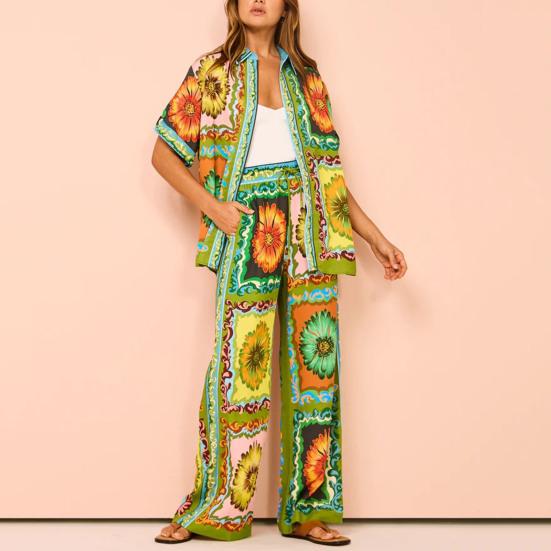 2 Teile/satz Herbst Frühling Frauen Pyjamas Anzug Bunte 3D Druck Langarm