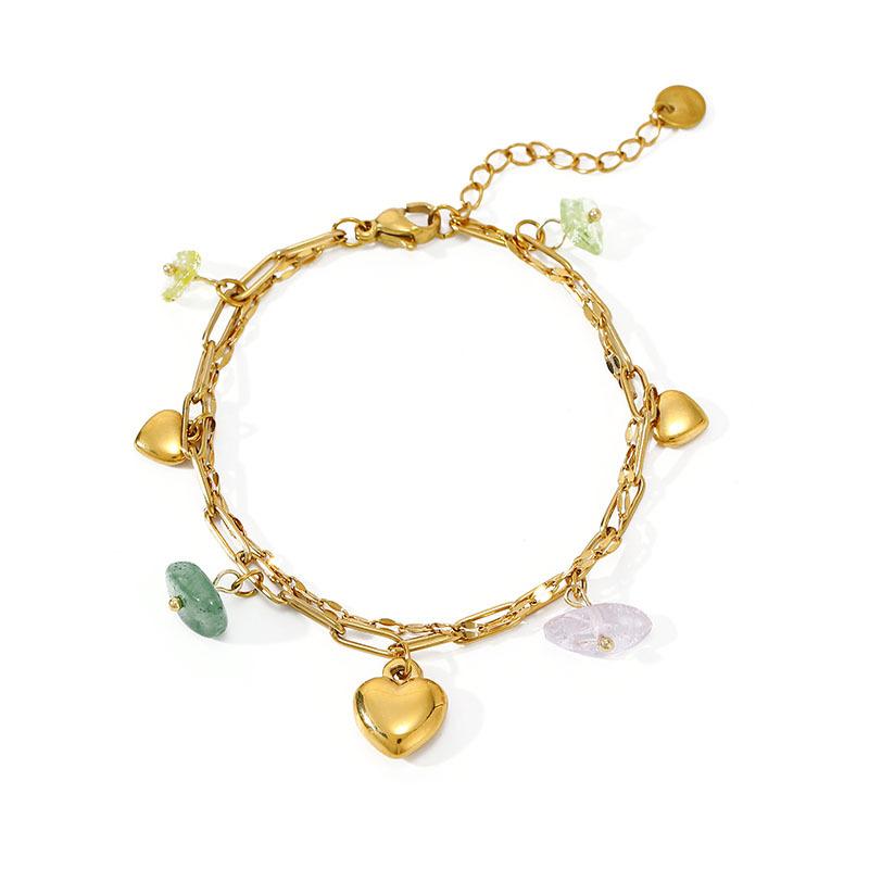 Double Layer Stackable Titanium Steel Bracelet Premium Natural Stone Tarnish Free 18K Gold Stainless Steel Jewelry