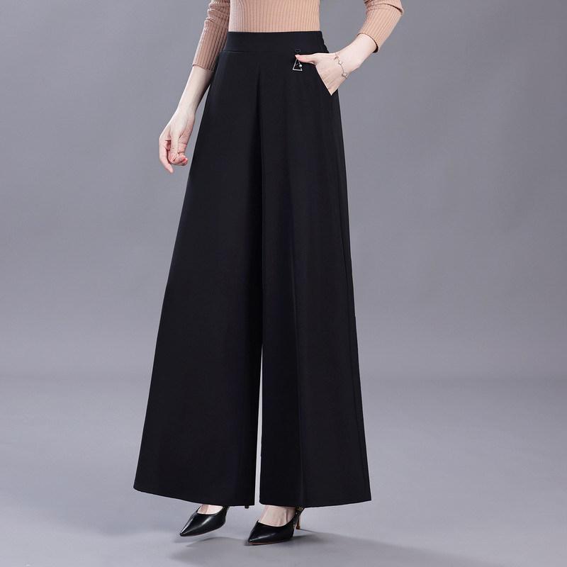 Women's Black High-Waisted Wide-Leg Skirt Pants – Summer 2026, Plus Size, Slimming, Loose, Casual.