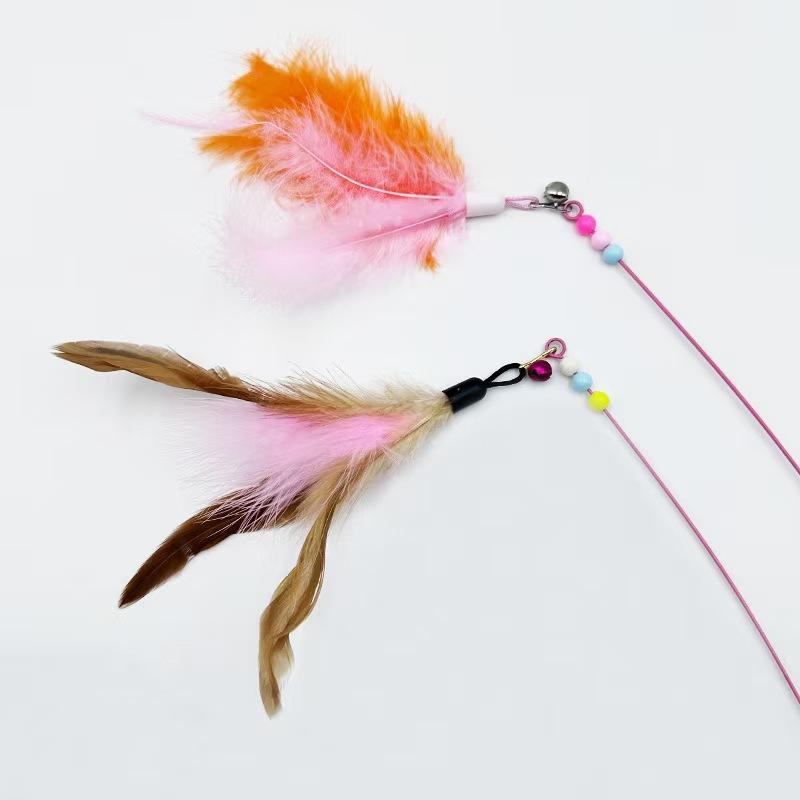 Cat Toys Long Rod Steel Wire Feather Bells Bite-resistant Handheld Cat Teaser Self-Hi Bored Cat Toys Pet Toys