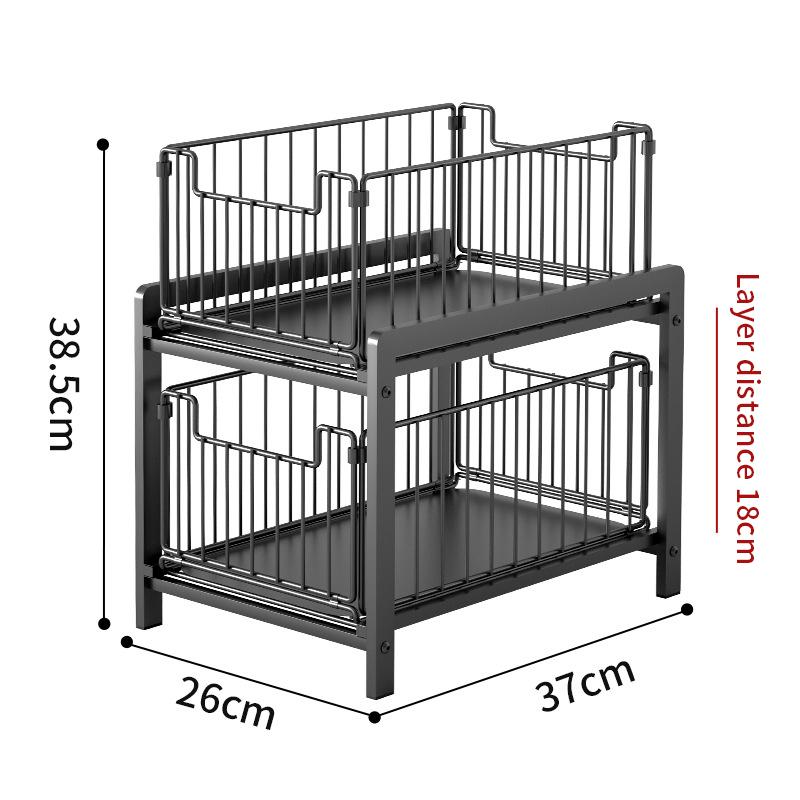 

2 Tier Sliding Basket Drawer Organizer Removable Pull-Out Under Sink Cabinets Organizer Bathroom or Kitchen Storage Holder чёрный