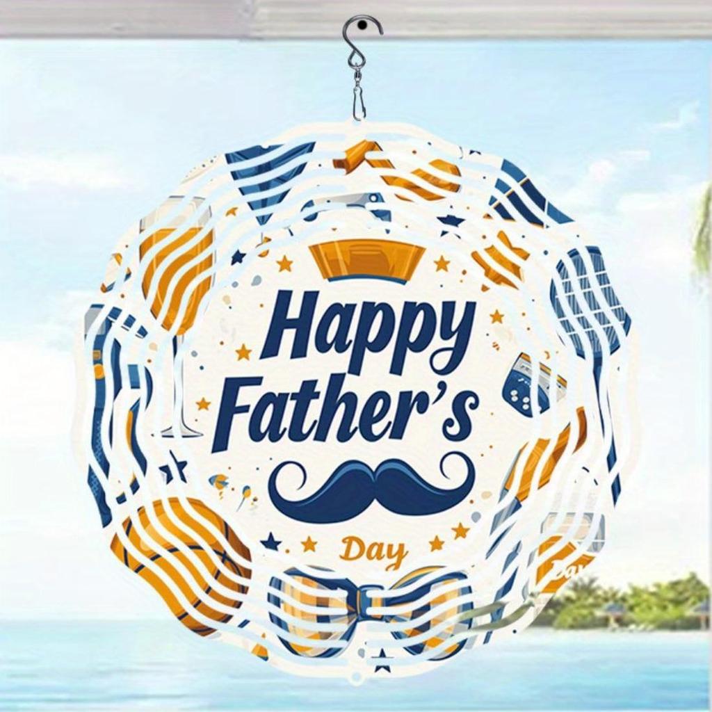 2D drehende Metall-Windspiel für Vatertag Außen-Dekoration mit Mandala-Sternen Ballons Schnurrbart-Design Kein Strom benötigt Gartenkunst Geschenk für Papa