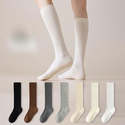 Female Spring and Autumn New Style Leisure All Match Solid Color Boneless Calf Pile Socks