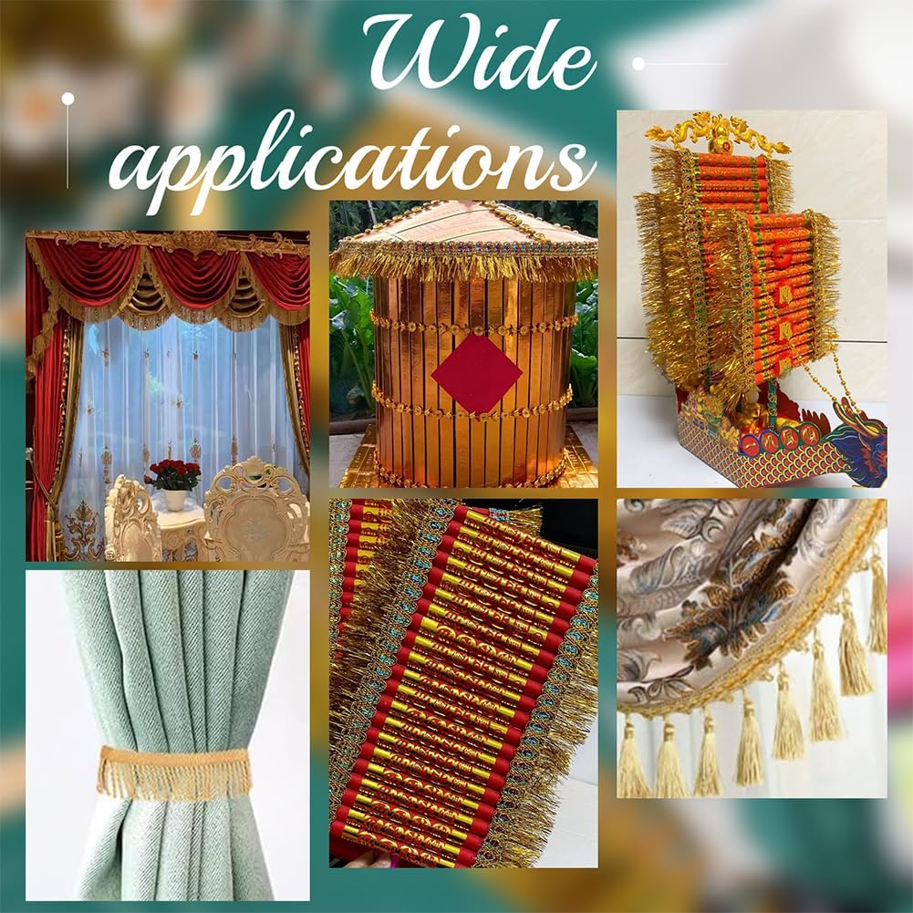 PH PandaHall 14.2 Yards 2.3'' Gold Fringe Tassel Lace Trim Sewing Fringe Trim Fringe Fibre Ribbon Trim Polyester Tassel Trim for Skirt Wedding Dress