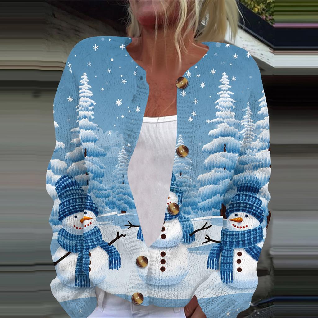 Women's Fashion Printed Long Sleeve Knitted Cardigan Button Down Jacket