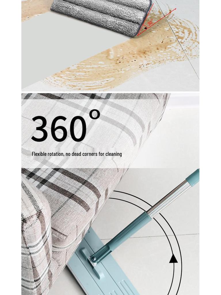 38cm Hands-Free Dual-Use Flat Mop with Integrated Water Bucket for Dry/Wet Cleaning