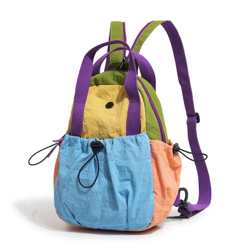Color Block Backpack with Front Drawstring Pocket and Dual Carrying Options