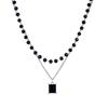 2026 Trendy Black Agate Double-Layer Beaded Necklace Collarbone Chain